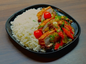 Asian pork shank with steamed jasmine rice